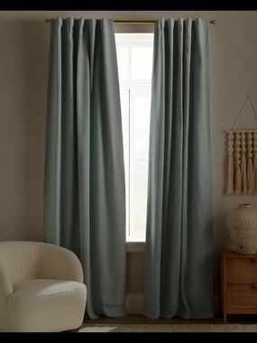 Quince 100% European Linen Curtain 2 Panels 48"x84" True Blackout Light Blue